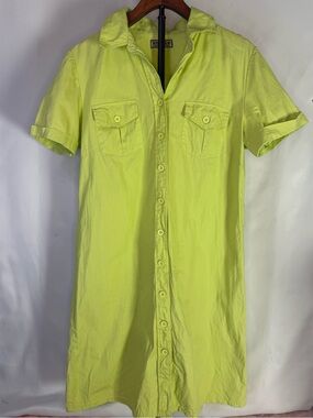 Khakis - 100% Cotton Bright Yellow/Green Short-Sleeve Button-Up Dress - Size L
